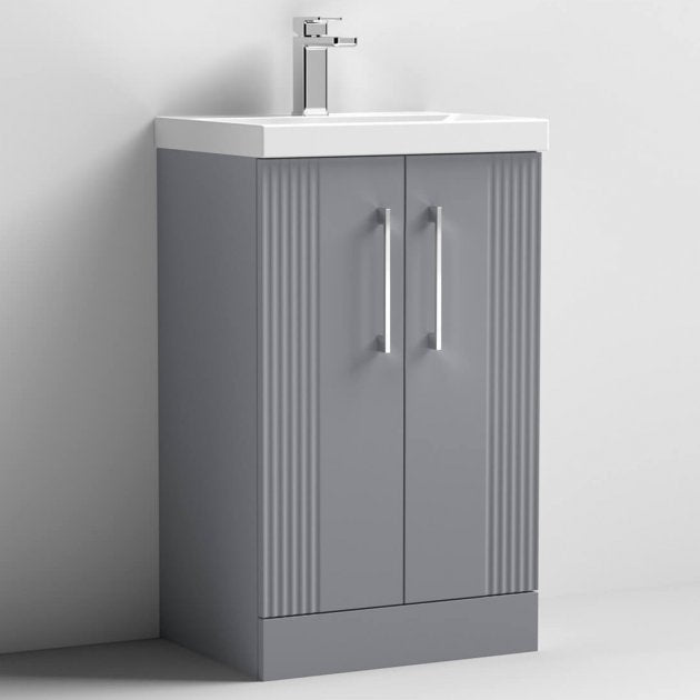 Crawford Deco Floor Standing 2-Door Vanity Unit with Basin-3 500mm Wide - Satin Grey