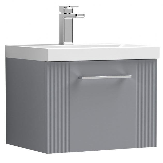 Crawford Deco Wall Hung 1-Drawer Vanity Unit with Basin-3 500mm Wide - Satin Grey