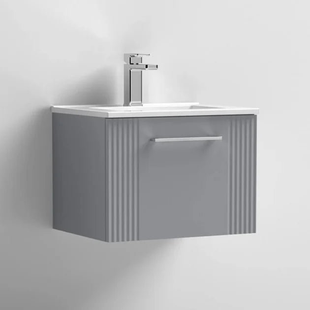 Crawford Deco Wall Hung 1-Drawer Vanity Unit with Basin-2 500mm Wide - Satin Grey