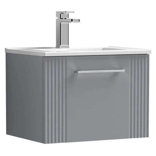 Crawford Deco Wall Hung 1-Drawer Vanity Unit with Basin-2 500mm Wide - Satin Grey