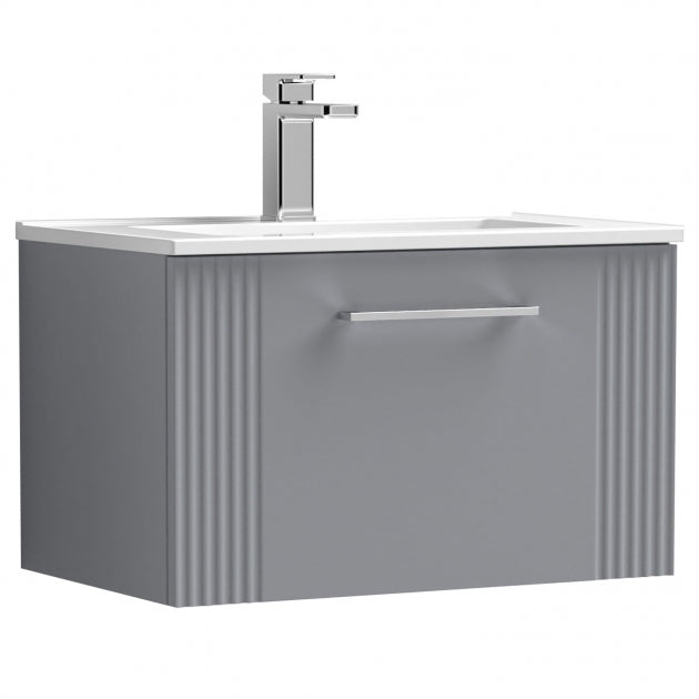 Crawford Deco Wall Hung 1-Drawer Vanity Unit with Basin-2 600mm Wide - Satin Anthracite