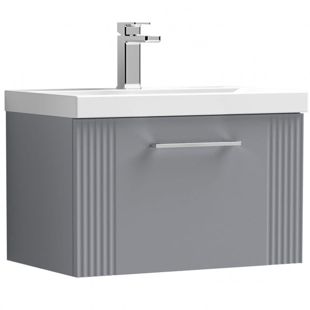 Crawford Deco Wall Hung 1-Drawer Vanity Unit with Basin-1 600mm Wide - Satin Grey