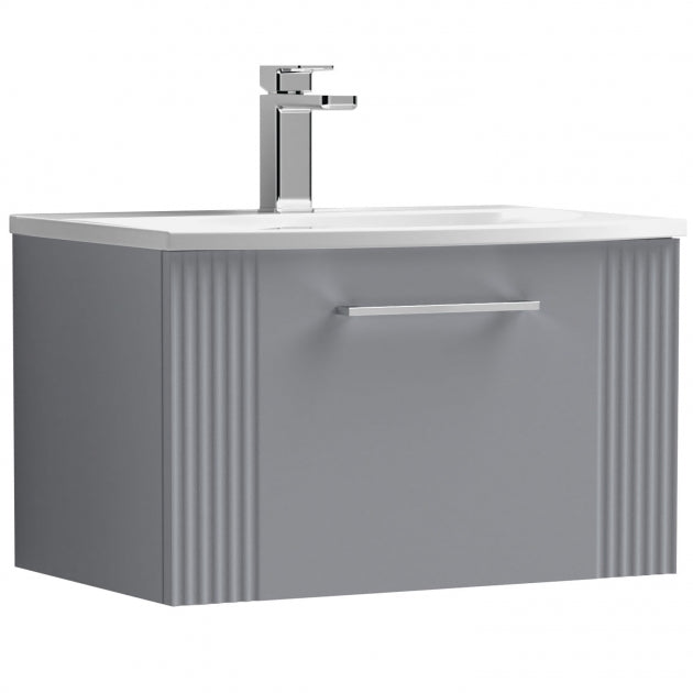 Crawford Deco Wall Hung 1-Drawer Vanity Unit with Basin-4 600mm Wide - Satin Grey