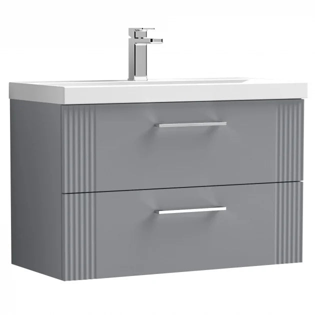 Crawford Deco Wall Hung 2-Drawer Vanity Unit with Basin-3 800mm Wide - Satin Grey