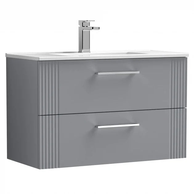 Crawford Deco Wall Hung 2-Drawer Vanity Unit with Basin-2 800mm Wide - Satin Grey