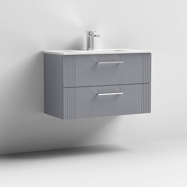 Crawford Deco Wall Hung 2-Drawer Vanity Unit with Basin-2 800mm Wide - Satin Grey