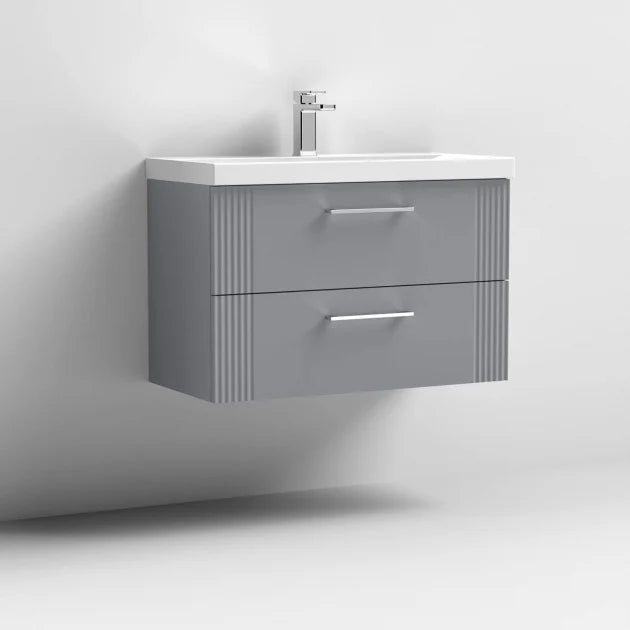 Crawford Deco Wall Hung 2-Drawer Vanity Unit with Basin-3 800mm Wide - Satin Grey