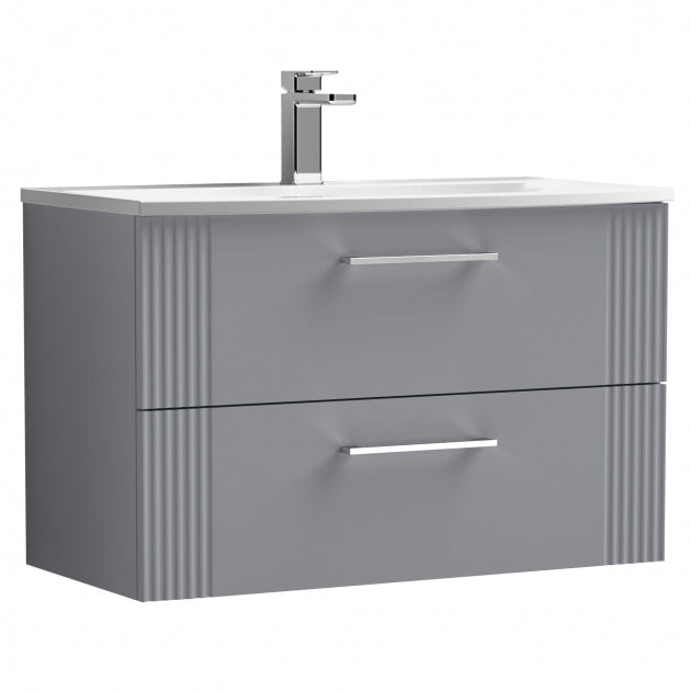 Crawford Deco Wall Hung 2-Drawer Vanity Unit with Basin-4 800mm Wide - Satin Grey