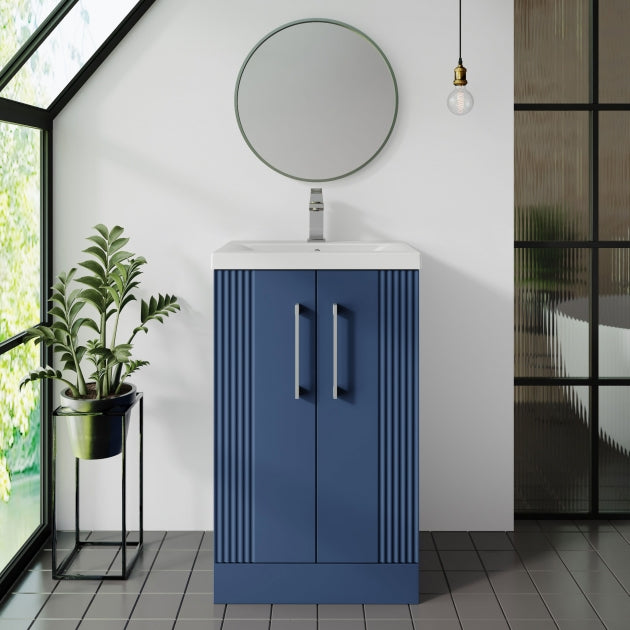 Crawford Deco Floor Standing 2-Door Vanity Unit with Basin-1 500mm Wide - Satin Blue