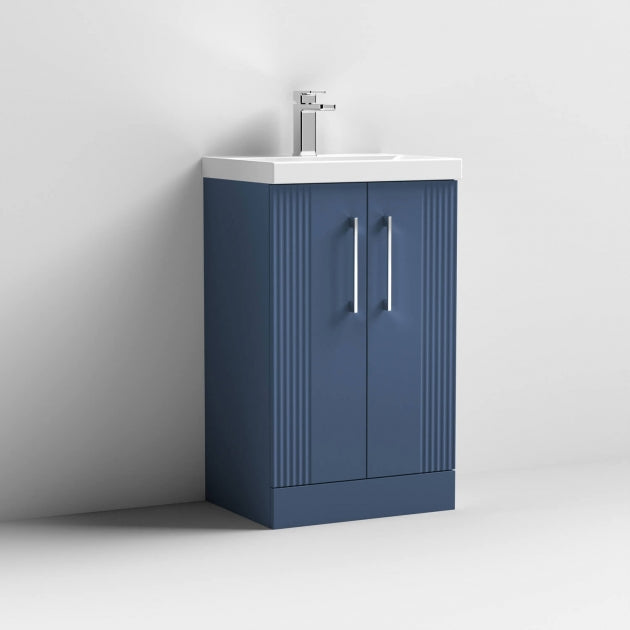 Crawford Deco Floor Standing 2-Door Vanity Unit with Basin-1 500mm Wide - Satin Blue