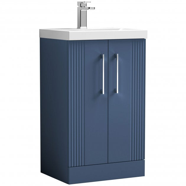 Crawford Deco Floor Standing 2-Door Vanity Unit with Basin-1 500mm Wide - Satin Blue