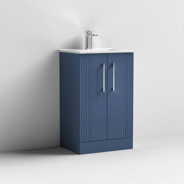 Crawford Deco Floor Standing 2-Door Vanity Unit with Basin-2 500mm Wide - Satin Blue