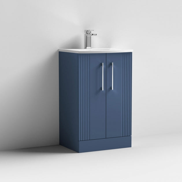 Crawford Deco Floor Standing 2-Door Vanity Unit with Basin-4 500mm Wide - Satin Blue