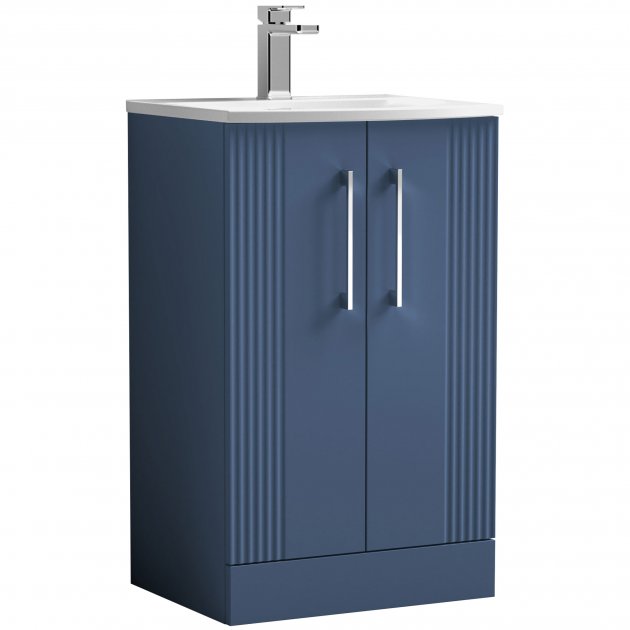 Crawford Deco Floor Standing 2-Door Vanity Unit with Basin-4 500mm Wide - Satin Blue