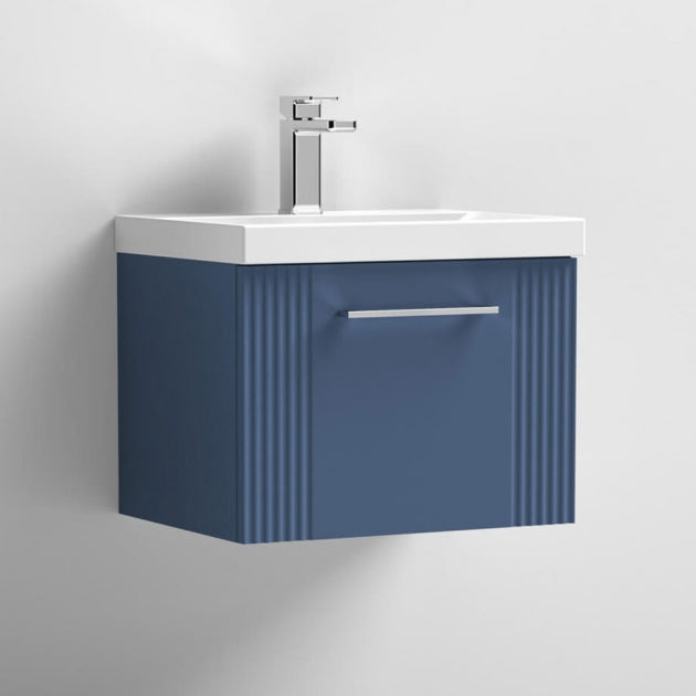 Crawford Deco Wall Hung 1-Drawer Vanity Unit with Basin-1 500mm Wide - Satin Blue