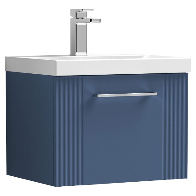 Crawford Deco Wall Hung 1-Drawer Vanity Unit with Basin-1 500mm Wide - Satin Blue