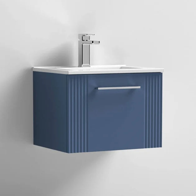 Crawford Deco Wall Hung 1-Drawer Vanity Unit with Basin-2 500mm Wide - Satin Blue