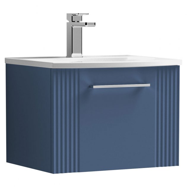 Crawford Deco Wall Hung 1-Drawer Vanity Unit with Basin-4 500mm Wide - Satin Blue