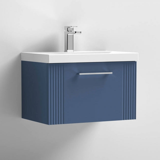 Crawford Deco Wall Hung 1-Drawer Vanity Unit with Basin-1 600mm Wide - Satin Blue