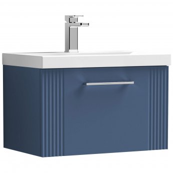 Crawford Deco Wall Hung 1-Drawer Vanity Unit with Basin-1 600mm Wide - Satin Blue