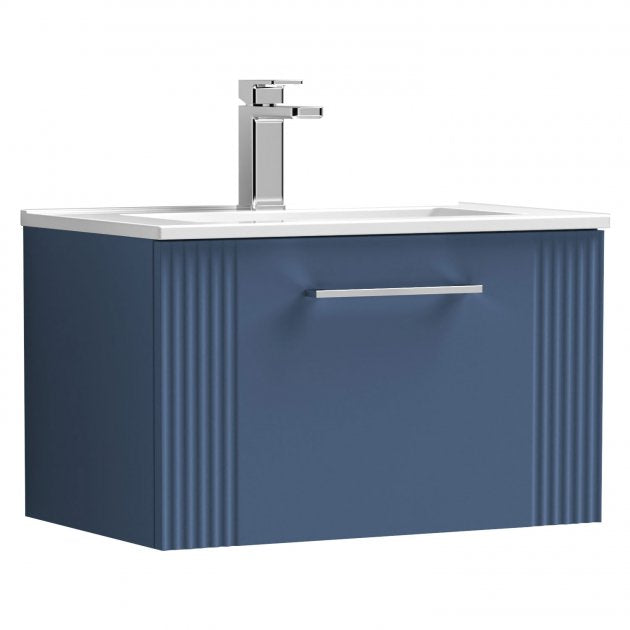 Crawford Deco Wall Hung 1-Drawer Vanity Unit with Basin-2 600mm Wide - Satin Blue