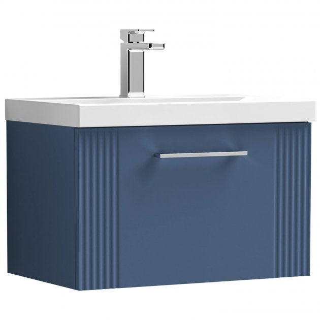 Crawford Deco Wall Hung 1-Drawer Vanity Unit with Basin-3 600mm Wide - Satin Blue