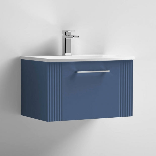 Crawford Deco Wall Hung 1-Drawer Vanity Unit with Basin-4 600mm Wide - Satin Blue