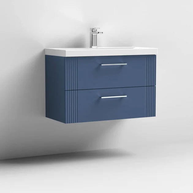 Crawford Deco Wall Hung 2-Drawer Vanity Unit with Basin-1 800mm Wide - Satin Blue