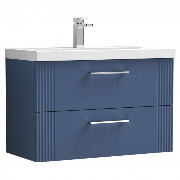 Crawford Deco Wall Hung 2-Drawer Vanity Unit with Basin-1 800mm Wide - Satin Blue