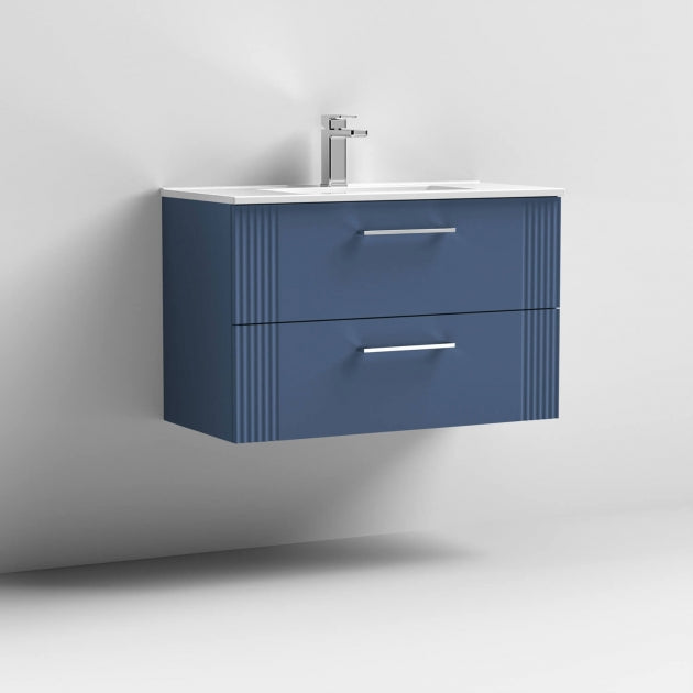 Crawford Deco Wall Hung 2-Drawer Vanity Unit with Basin-2 800mm Wide - Satin Blue