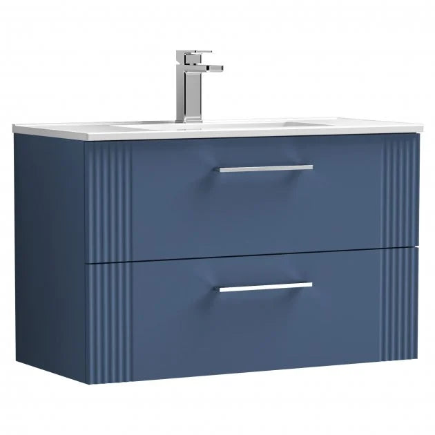 Crawford Deco Wall Hung 2-Drawer Vanity Unit with Basin-2 800mm Wide - Satin Blue