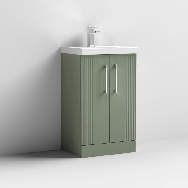 Crawford Deco Floor Standing 2-Door Vanity Unit with Basin-1 500mm Wide - Satin Green