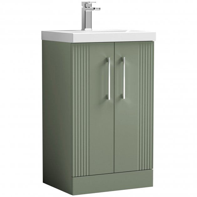 Crawford Deco Floor Standing 2-Door Vanity Unit with Basin-3 500mm Wide - Satin Green