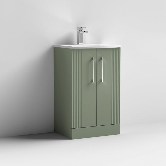 Crawford Deco Floor Standing 2-Door Vanity Unit with Basin-4 500mm Wide - Satin Green