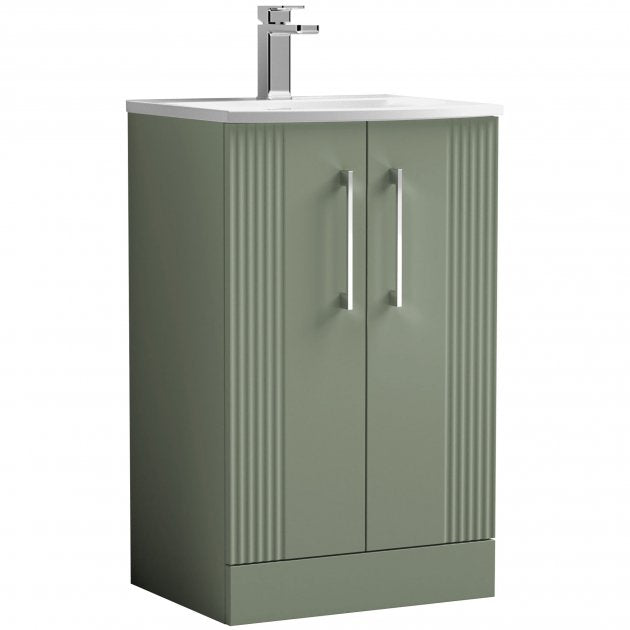 Crawford Deco Floor Standing 2-Door Vanity Unit with Basin-4 500mm Wide - Satin Green