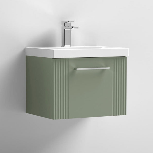 Crawford Deco Wall Hung 1-Drawer Vanity Unit with Basin-1 500mm Wide - Satin Green