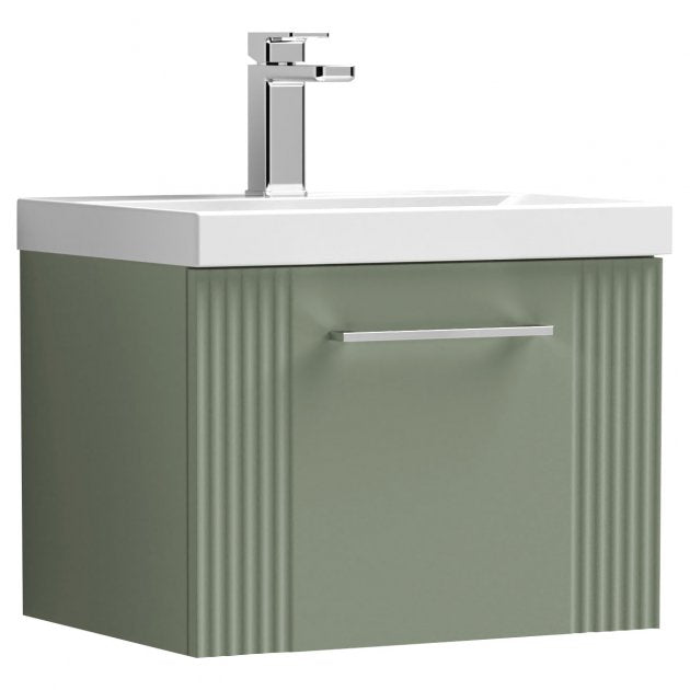 Crawford Deco Wall Hung 1-Drawer Vanity Unit with Basin-1 500mm Wide - Satin Green