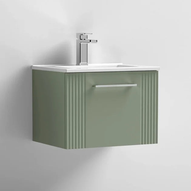 Crawford Deco Wall Hung 1-Drawer Vanity Unit with Basin-2 500mm Wide - Satin Green