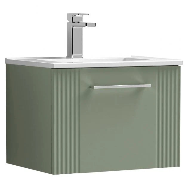 Crawford Deco Wall Hung 1-Drawer Vanity Unit with Basin-2 500mm Wide - Satin Green