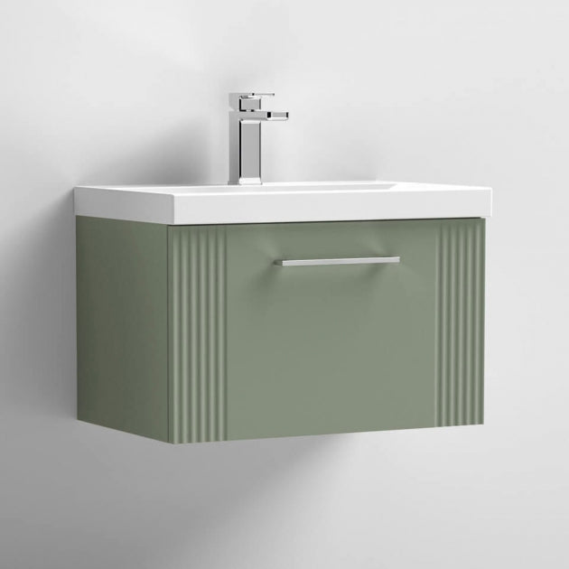 Crawford Deco Wall Hung 1-Drawer Vanity Unit with Basin-1 600mm Wide - Satin Green