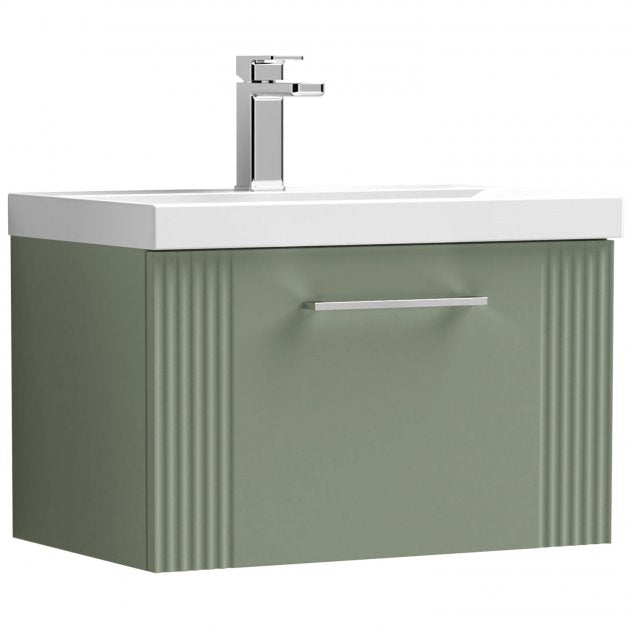 Crawford Deco Wall Hung 1-Drawer Vanity Unit with Basin-1 600mm Wide - Satin Green