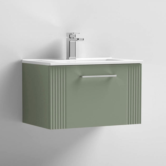 Crawford Deco Wall Hung 1-Drawer Vanity Unit with Basin-2 600mm Wide - Satin Green