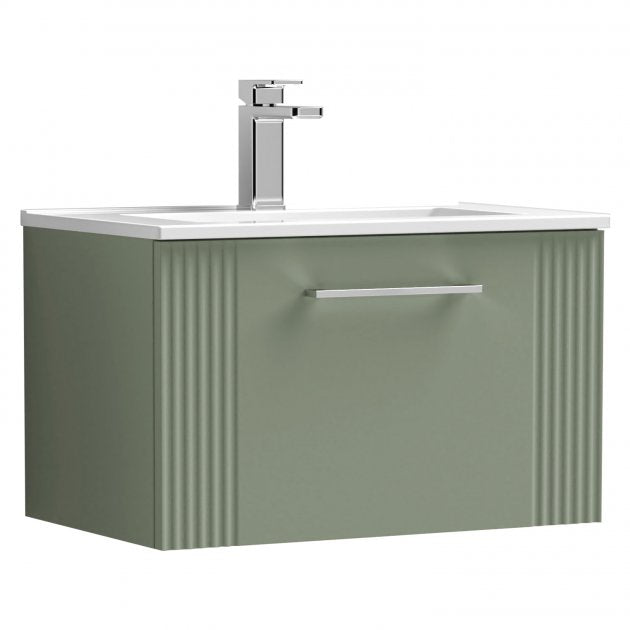 Crawford Deco Wall Hung 1-Drawer Vanity Unit with Basin-2 600mm Wide - Satin Green