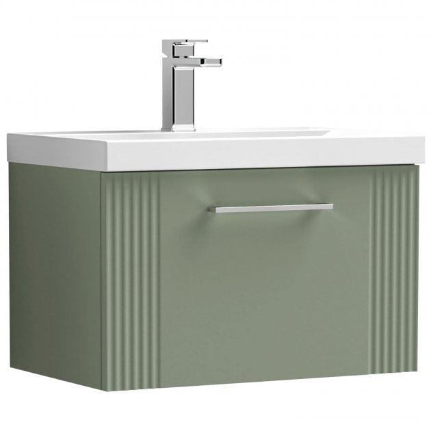 Crawford Deco Wall Hung 1-Drawer Vanity Unit with Basin-3 600mm Wide - Satin Green