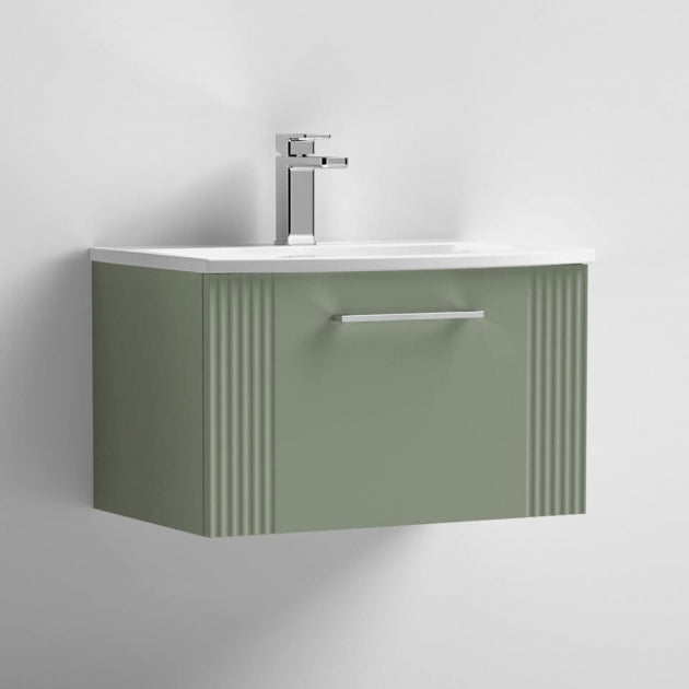 Crawford Deco Wall Hung 1-Drawer Vanity Unit with Basin-4 600mm Wide - Satin Green