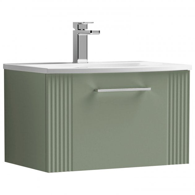 Crawford Deco Wall Hung 1-Drawer Vanity Unit with Basin-4 600mm Wide - Satin Green