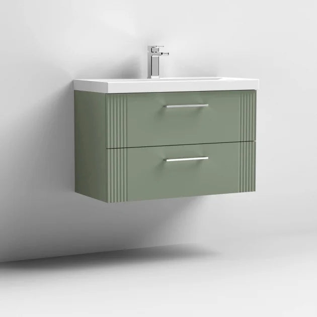 Crawford Deco Wall Hung 2-Drawer Vanity Unit with Basin-1 800mm Wide - Satin Green