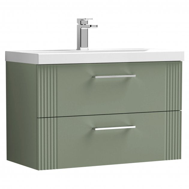 Crawford Deco Wall Hung 2-Drawer Vanity Unit with Basin-1 800mm Wide - Satin Green