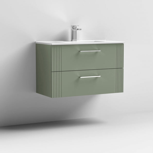 Crawford Deco Wall Hung 2-Drawer Vanity Unit with Basin-2 800mm Wide - Satin Green