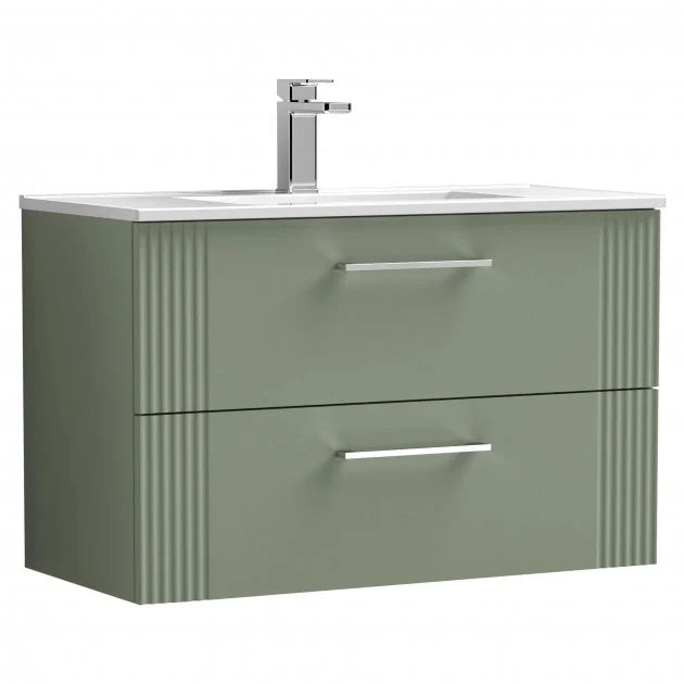 Crawford Deco Wall Hung 2-Drawer Vanity Unit with Basin-2 800mm Wide - Satin Green